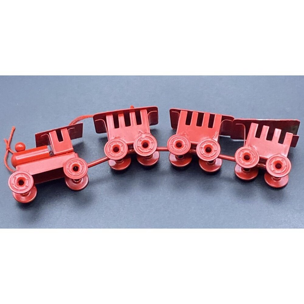 Lot 2 Vintage Metal Train Ornaments Red 4-Car Magnetic Gold Brass Locomotive - Picture 8 of 9